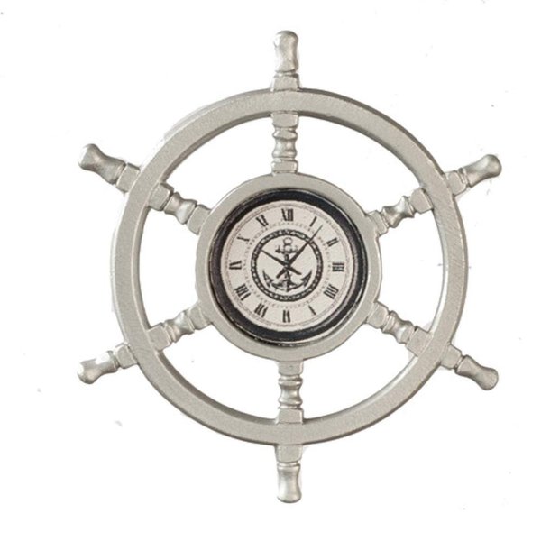 Melody Jane Dolls Houses Dollhouse Ship Helm Wheel Wall Clock Miniature 1:12 Nautical Accessory Metal