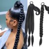 Sharopul Long braids up Ponytail Extension Black DIY Hair Styles can be Reused Wrap on the top with Hair Tie Woman Braiding Ponytail (34inch, 1B)