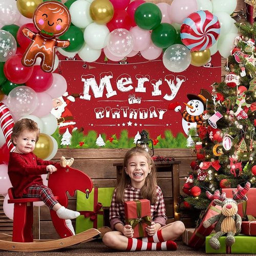 Christmas Balloon Garland Arch Kit Christmas Party Decorations Red Green Pink Balloons Arch with Gingerbread Man Cane Candy Foil Balloon for Kids Xmas New Year Birthday Party Decoration