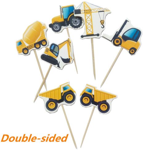 Construction Cupcake Toppers Dump Truck Tractor Excavator Car Decorations for Kids Birthday Party Supplies Cake Picks 48pcs
