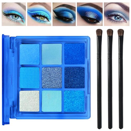 Generic 9 Color Blue Eyeshadow Palette, Glitter Matte Light Eye Shadow for Women Girl Makeup, Color Pop