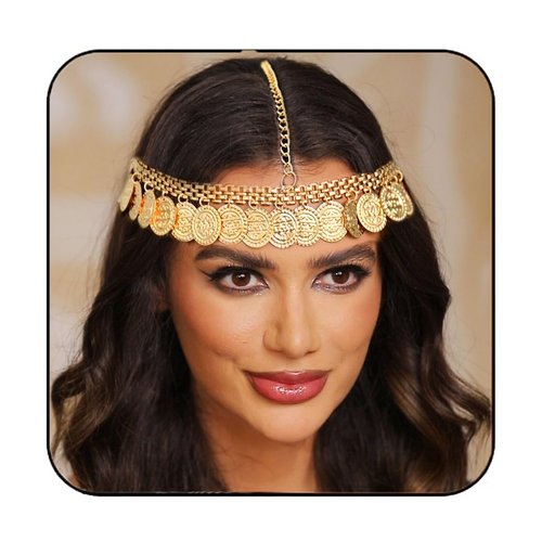 Aukmla Coins Head Chain Gold Sequin Headpiece Hair Chains Festival Costume Headband Hair Accessories for Women and Girls