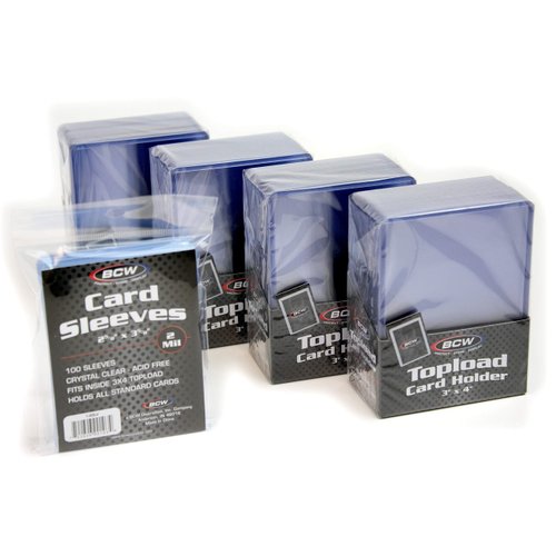 BCW Card Sleeves and Toploaders for Card Combo | Premium Top loaders for Cards and Acid-Free Penny Sleeves | Great for Football, Magic The Gathering, Pokemon, and Baseball Card Protectors 100 Count