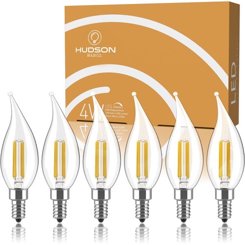 Dimmable E12 LED Candelabra Bulb Set - 4W, 40W Equivalent - 2700K Warm Light Vintage Style Candle Lightbulb for Chandelier, Ceiling Fan, Sconce, Desk Lamp or Porch Lights, Flame Tip (Pack of 6)