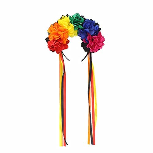 MSHUI Day of the Dead Flower Crown Festival Headband Rose Mexican Floral Headpiece (Colorful rope)