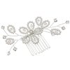 SAMKY Handmade Faux Pearl Crystal Bead Flower Leaf Bridal Wedding Tiara Comb - Silver Plated FC019
