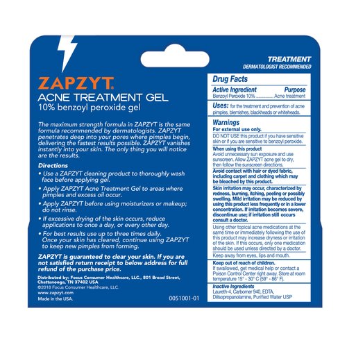 Zapzyt Maximum Strength 10% Benzoyl Peroxide Acne Treatment Gel 1 oz. (Pack of 5)
