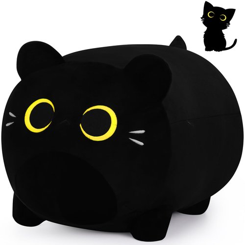 Black Cat Plush Stuffed Animal-11.8'' Black Cat Plush Toy, Black Cat Plush Pillow, Cute Soft Plush Cat Plushie Stuffed Cat Toys, Cat Plush Pillows Toy Doll Decoration Doll Gift for Kids Girls Boys