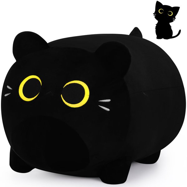 Black Cat Plush Stuffed Animal-11.8'' Black Cat Plush Toy, Black Cat Plush Pillow, Cute Soft Plush Cat Plushie Stuffed Cat Toys, Cat Plush Pillows Toy Doll Decoration Doll Gift for Kids Girls Boys