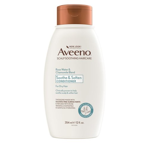 Aveeno Rose Water & Chamomile Blend Sulfate-Free Conditioner with Colloidal Oat for Dry Sensitive Scalp, Gentle Cleansing Conditioner for Fine, Fragile Hair, Paraben & Dye-Free, 12 Fl Oz