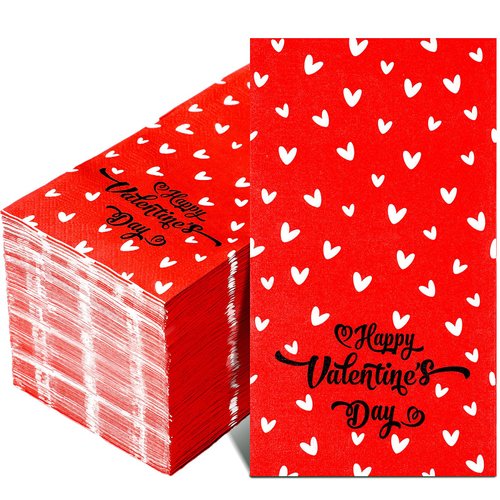 Yeaqee 200 Pcs Happy Valentine's Day Disposable Napkins Bulk Valentines Paper Guest Napkins 2 Ply Heart Decorative Cocktail Napkins Hand Towels for Bathroom Kitchen Valentine's Day Party
