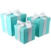 HOMEFORD Nested Square Gift Boxes, Robin's Egg Blue, 5-inch, 6-inch, 7-inch, 3-piece, 1.5-inch White Satin Ribbon