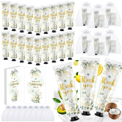 Swiffen 24 Sets Hand Cream Bulk Bridal Shower Favors for Guests 3 Fragrance Types Travel Size Hand Lotion Baby Shower Favors with 24 Organza Bags Wedding Thank You Gifts Card(Eucalyptus Leaves)