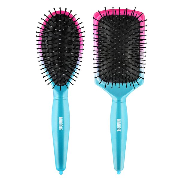 2Pcs Paddle Hair Brush, Wet & Dry Detangling Paddle Brush Set for Women Men, Straight and Smooth Soft Touch (Gradient Blue Red)