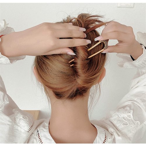 6 Pieces Metal U Shaped Hair Pins French Hairpin Vintage Forks Sticks Bobby Pin Kit for Updo Bun Women Girls Hairstyle Hair Accessories (Gold)