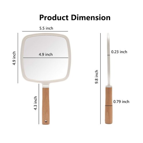 YEAKE Hand Held Mirror with Handle for Makeup,Small Cute Wood hand Mirror for Shaving with Hole Hanging Single-Sided Portable Travel Vanity Mirror for Men&Women(Square)