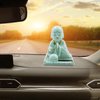 Gralara Little Monk Figurine, Solar Dancing Toys Shaking Head Dolls, Buddha Monks Statue Car Ornament, Bobble Head Toy for Home Office Desk Decor, Green, S