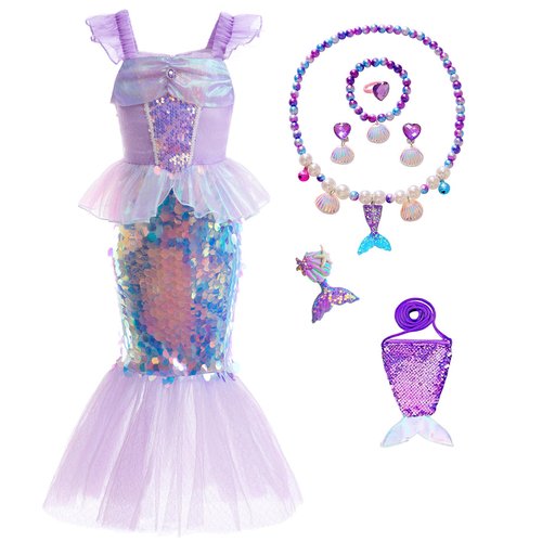 Little Girls Princess Mermaid Costume for Girls Dress Up with Accessory for Christmas Birthday Party Supplies