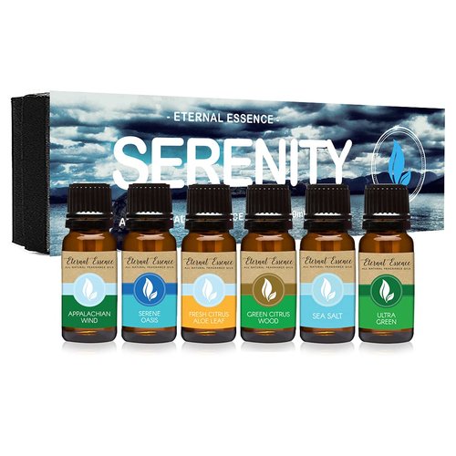 Serenity - Gift Set of 6 All Natural Fragrance Oils - Ultra Green, Serene Oasis, Green Citrus Wood, Sea Salt, Appalachian Wind and Fresh Citrus Aloe Leaf - 10ML