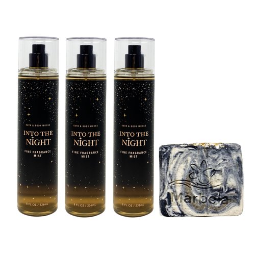 Bath & Body Works Into The Night 3 Piece Fine Fragrance Mist Bundle with a Charcoal Scrub Bar Soap - Full Size