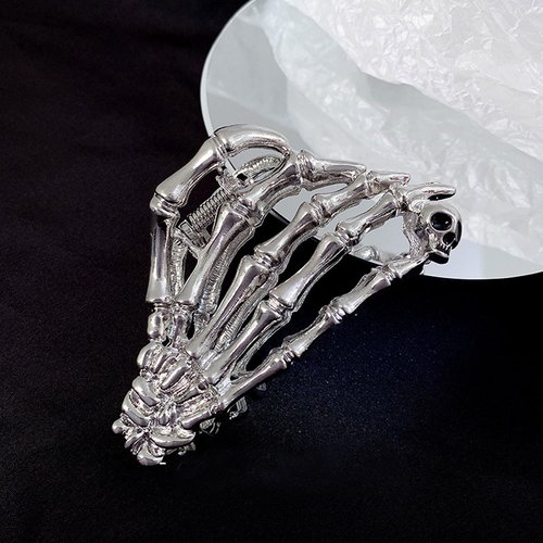 Bone Hand Hair Clips Silver Metal Halloween Hair Accessories for Women Girls Playful Skull Skeleton Hand Hair Claw Clips Hairpins Strong Hold Nonslip Hair Clip for Day of the Dead Decoration 1 Pcs