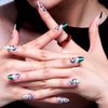 GLAMERMAID Press on Nails Almond,Chrome Gel False Nails with Gothic Design,24 PCS Glue on Nails,Reusable Acrylic Stick on Nails Tips Manicure Set for Women,Emerald Serpent (Handmade)