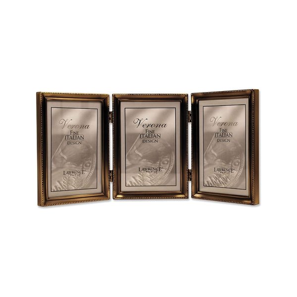 Lawrence Frames 11435T Antique Gold Bead 3-1/2 x 5-inch Hinged Triple Picture Frame