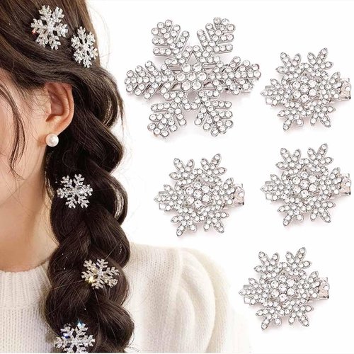 BARTOSI Snowflake Hair Clips Crystal Snowflake Hair Pins Sparkly Rhinestone Hair Barrettes Christmas Hair Accessories for Women (Pack of 5)