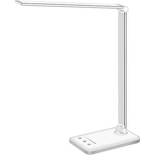 White crown LED Desk Lamp Dimmable Table Lamp Reading Lamp with USB Charging Port, 5 Lighting Modes, Sensitive Control, 30/60 Minutes Auto-Off Timer, Eye-Caring Office Lamp