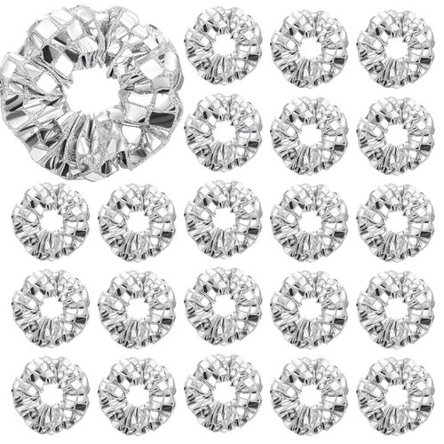 Lyrow 24 Pcs Disco Ball Sequin Hair Scrunchies Last Disco Bachelorette Party Favors Silver Metallic Hair Bobbles Elastics Ponytail Holders Mirror Disco Ball Retro 70s 80s 90s Disco Party Bridal Shower