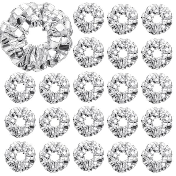 Lyrow 24 Pcs Disco Ball Sequin Hair Scrunchies Last Disco Bachelorette Party Favors Silver Metallic Hair Bobbles Elastics Ponytail Holders Mirror Disco Ball Retro 70s 80s 90s Disco Party Bridal Shower