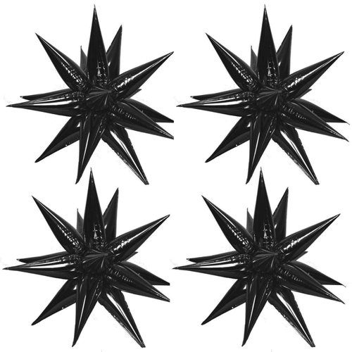 50 Pcs Black Foil Cone Star Balloons Big 26 inch Black Explosion Star Mylar Balloons 12 Point 3D ...