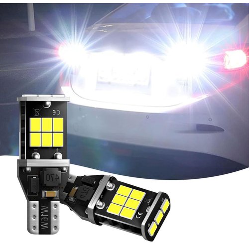 Slykew Pack-2 Car Illumination Lights, Super Bright LED Bulb, T15 Reverse Light, High Power Decoding 3535 Chip Bulbs, Extremely Super Bright, Universal Car Bulbs Replacement (White Light)