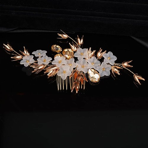 Teyglen Gold Flower Crystal Wedding Hair Comb Hair Accessories With Rhinestone Floral Hair Piece Bridal Side Hair Comb for Women Bride Girl