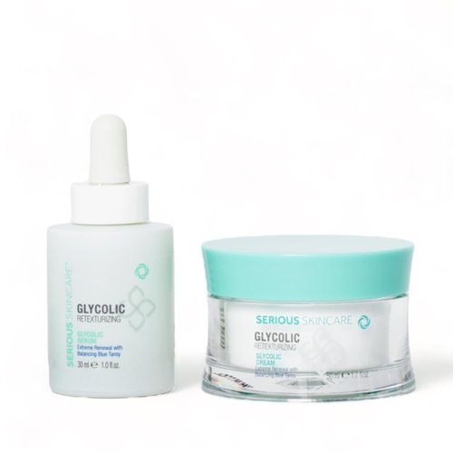 Serious Skincare Glycolic Extreme Skin Renewal Face Cream & Serum Set - Resurfacing Glycolic Acid - Blue Tansy - Reduces the Appearance of Fine Lines and Wrinkles - Anti-Aging for Face and Neck