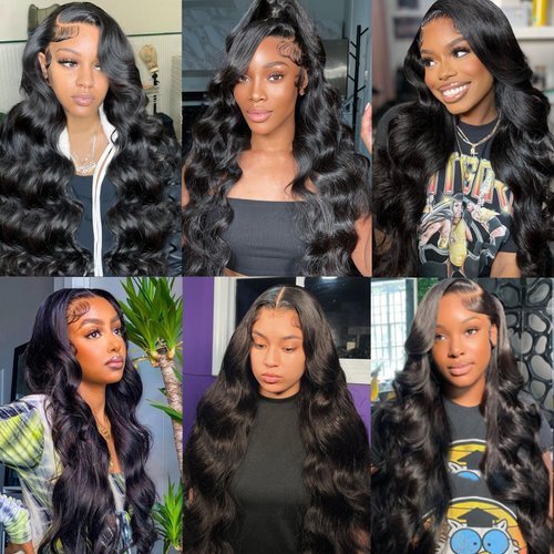HANSAMU Body Wave Lace Front Human Hair Wigs Transparent Lace Frontal Wigs for Black Women Glueless Wigs (Natural Color 30 Inch)