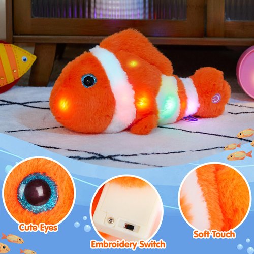 Glow Guards 12" Glowing Goldfish Plush Light Up Stuffed Animals Soft Plush Pillow Birthday Gifts for Toddler Kids Girls Boys Friends