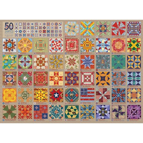 Cobble Hill 1000 Piece Puzzle - 50 States Quilt Blocks - Sample Poster Included