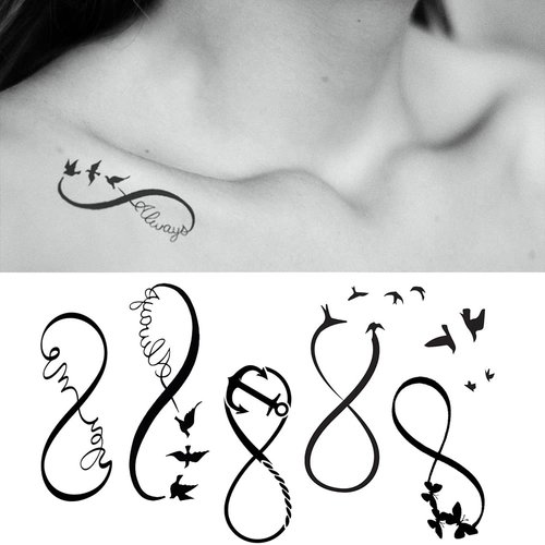 Oottati 2 Sheets Waterproof Small Cute Fake Hand Neck Temporary Tattoos Stickers Black Mobius Infinity Love Butterfly Anchor Bird Always You and Me