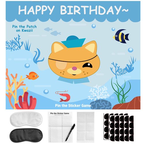Pin the Tail Games Birthday Party Supplies for Kids, Pin the Patch on Kwazii Games Party Games for Boys Girls Kids Birthday Baby Shower Party Favors Decorations