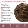 HOOJIH Messy Bun Hair Piece Human Hair, Claw Clip in Hair Bun Extension Short Ponytail Extension Real Human Hair Wavy Curly Updo Hairpieces for Women - Dark Beige Brown with Copper Golden Highlights