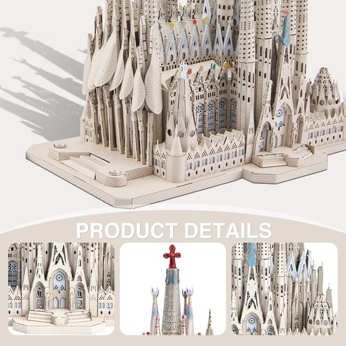 Piececool 3D Metal Puzzles for Adults and Teens, La Sagrada Família Metal Model Kit, Challenge Spanish Cathedral Brain Teaser Architecture Building Blocks Puzzle, 450 Pcs