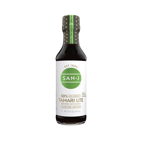 San-J - Gluten Free Tamari Lite Soy Sauce with 50% Less Sodium - Made with 100% Soy - Specially Brewed - 10 oz. Bottle