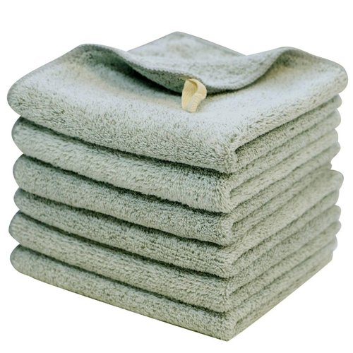 KLNYOO Microfiber Facial Cloths for Face, Eye, Lips Fast Drying Reusable Washcloths Ultra Soft Face Towels Makeup Remover Cloths for Bath 12inch x 12inch White 6 Pack Celadon