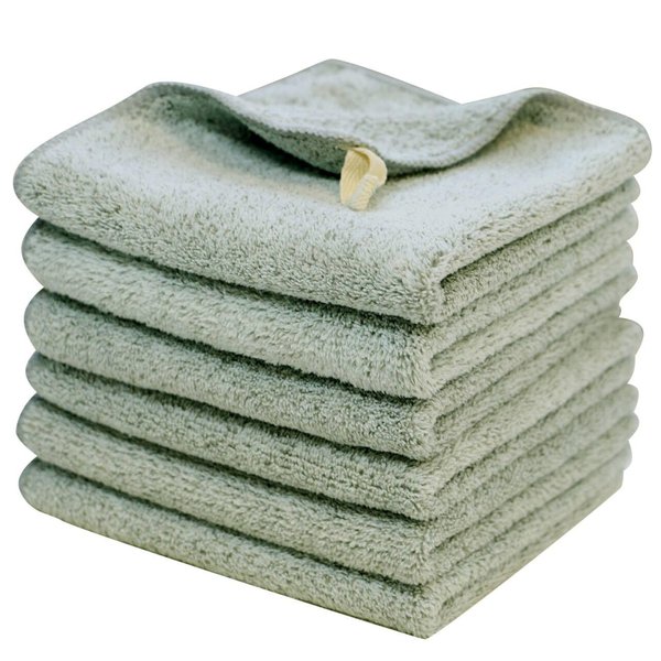 KLNYOO Microfiber Facial Cloths for Face, Eye, Lips Fast Drying Reusable Washcloths Ultra Soft Face Towels Makeup Remover Cloths for Bath 12inch x 12inch White 6 Pack Celadon