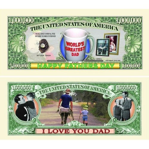 25 Father`s Day Million Dollar Bills with Bonus “Thanks a Million” Gift Card Set