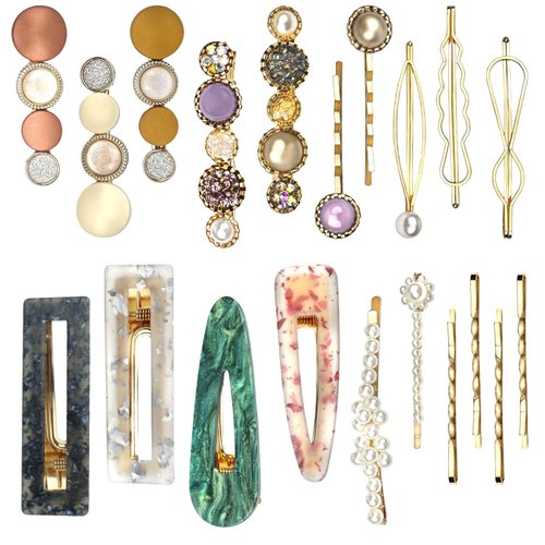 20 Pcs Fashion Acrylic Resin Hair Clips Set Gold Elegant Hair Pins Cute Glitter Hair Accessories Rhinestone Pearl Headwear Styling Tools for Women Girls