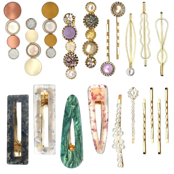 20 Pcs Fashion Acrylic Resin Hair Clips Set Gold Elegant Hair Pins Cute Glitter Hair Accessories Rhinestone Pearl Headwear Styling Tools for Women Girls