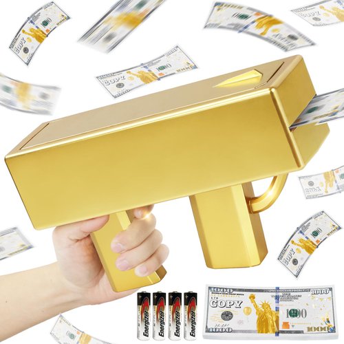 Gold Money Gun Shooter 104 PCS Props Toys, Make It Rain Money Thrower Gun, Handheld Spary Paper Money Cash Gun Fake Gun for Game Movies Halloween Christmas Party