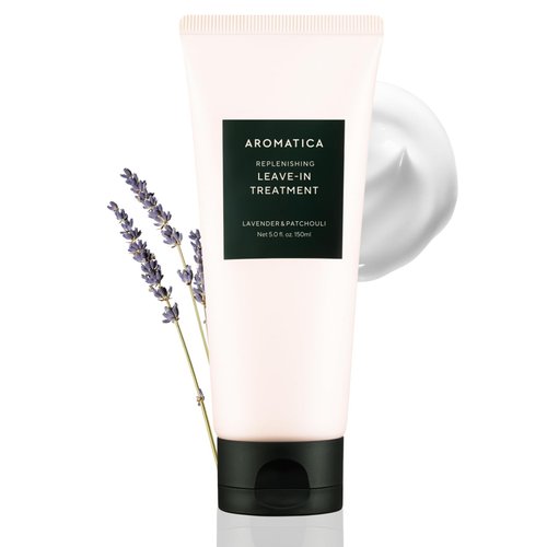 AROMATICA REPLENISHING LEAVE-IN TREATMENT LAVENDER & PATCHOULI 5.0fl oz/150ml - Silicone-Free Leave In Conditioner for Damaged Hair & Heat Protection, No-Rinse Formula
